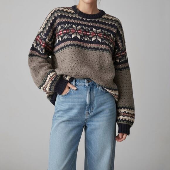 Woolrich Vintage Wool Nordic Scandi Crew Sweater XL Fair Isle Apres Ski Cozy - Picture 3 of 11